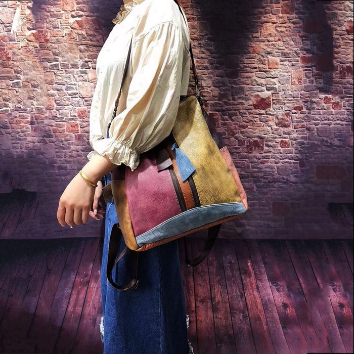 Multicolor Women Leather Zipper Backpack