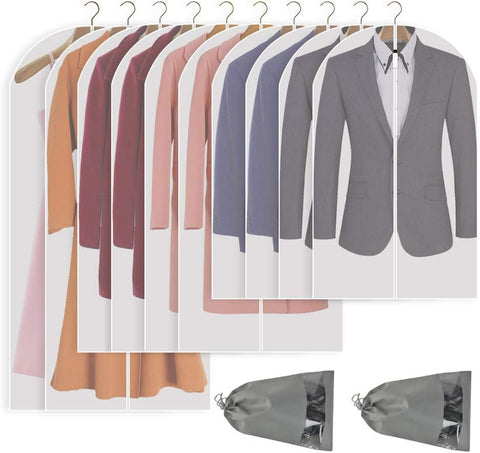 Set of 10 Garment Bags, Translucent,  Dust-Proof, Waterproof, Mixed Size