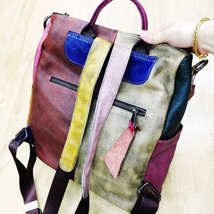 Multicolor Women Leather Zipper Backpack