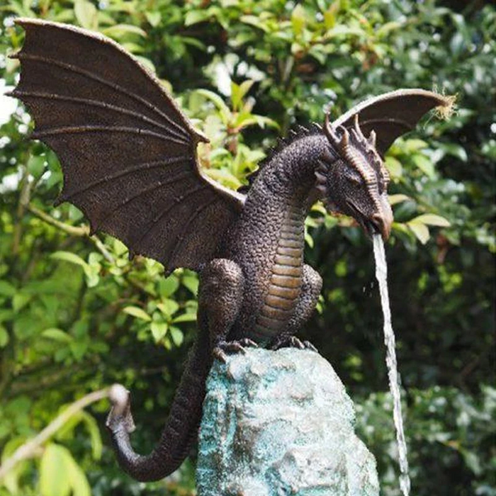 Precision Casting Fire-breathing Dragon Sculpture Waterscape Resin Fountain Majestic Dragon Sculpture Home Garden Decoration