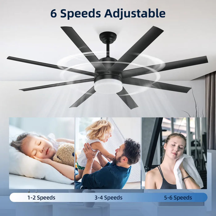 60 Inch Indoor Modern Chandelier Lamp LED Ceiling Fan Light with Remote 8 Blades