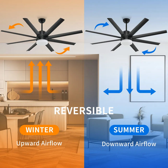 60 Inch Indoor Modern Chandelier Lamp LED Ceiling Fan Light with Remote 8 Blades