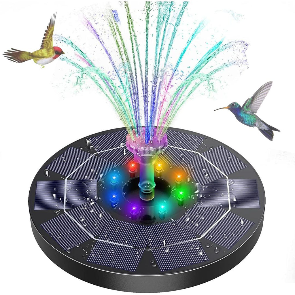 Solar Bird Bath Water Fountain with Lights and Pump - 6 Nozzles