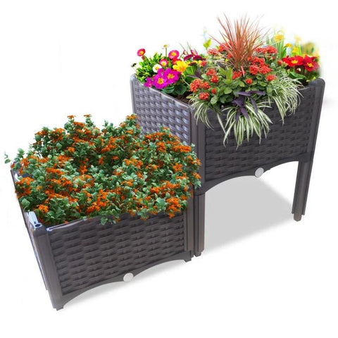 Elevated raised garden Bed - Set of 4 - Plastic planter boxes - With self-watering design