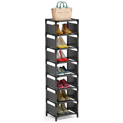 Vertical Entryway Shoe Storage Rack  - With Side and Top Fabric Cover Cloth - 7 Tier