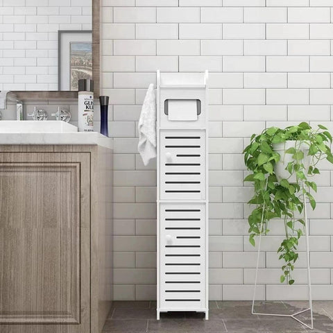 Free Standing Bathroom Toilet Paper Storage Cabinet With Doors and Shelves - White