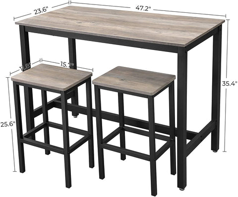 Bar table dining set with stools - In gray - By Ribbedecor