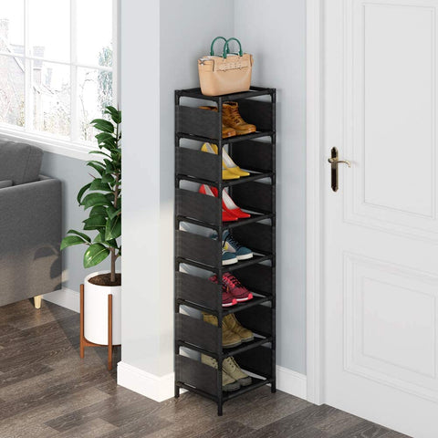 Vertical Entryway Shoe Storage Rack  - With Side and Top Fabric Cover Cloth - 7 Tier