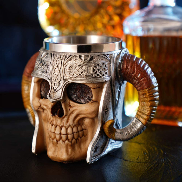 Handmade Stainless Steel Viking Skull Drinking Mug