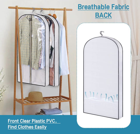 Set of 5 Translucent Garment Bags with Zipper - Large Capacity and Dust-Free