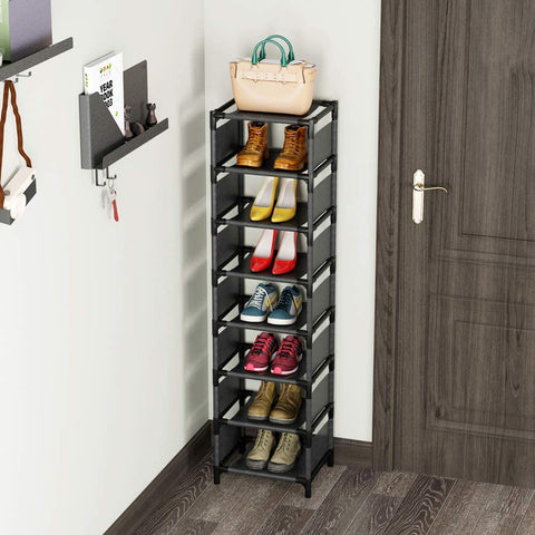 Vertical Entryway Shoe Storage Rack  - With Side and Top Fabric Cover Cloth - 7 Tier