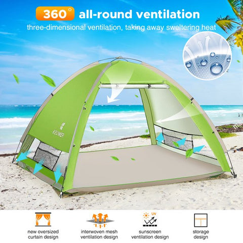 Instant Pop-Up Beach Tent - 4 Person Sun Shelter - UPF 50+