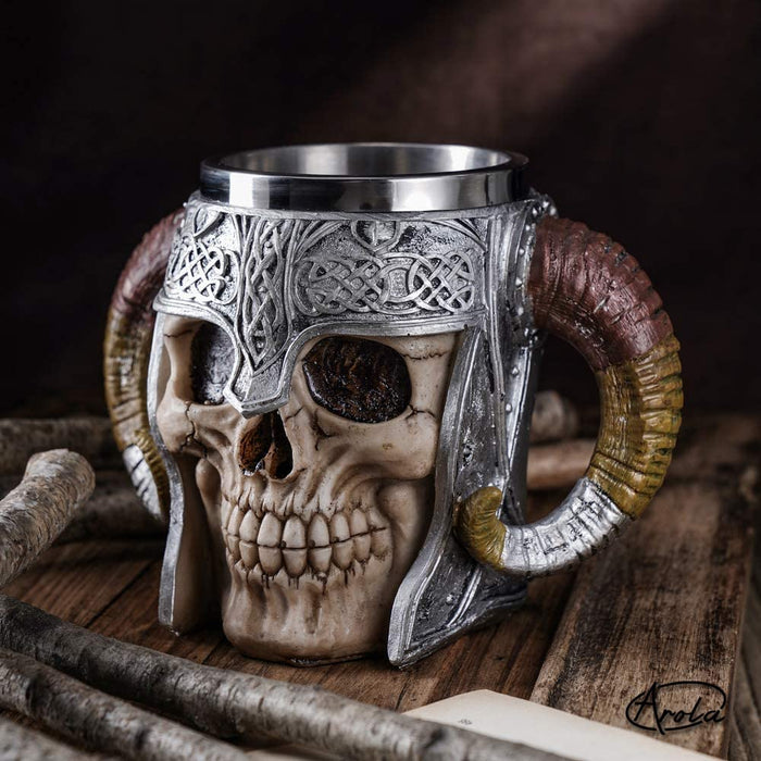 Handmade Stainless Steel Viking Skull Drinking Mug