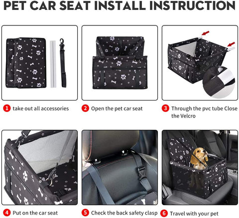 Dog Booster Car Seat - For Small Dogs, Puppies and Pets - With Clip On Safety Leash