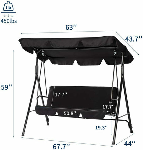 Outdoor patio swing bench - With canopy and removable cushion