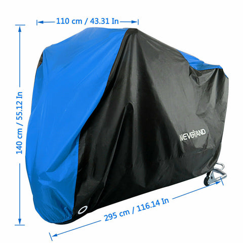 Waterproof Motorcycle Cover | With Lock-hole, Elastic Band and Buckle | Heavy-Duty | Universal Fit