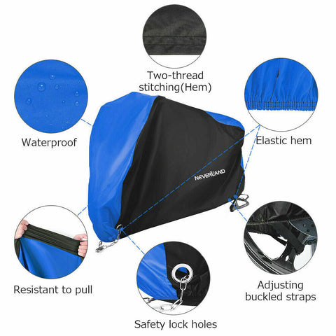 Waterproof Motorcycle Cover | With Lock-hole, Elastic Band and Buckle | Heavy-Duty | Universal Fit