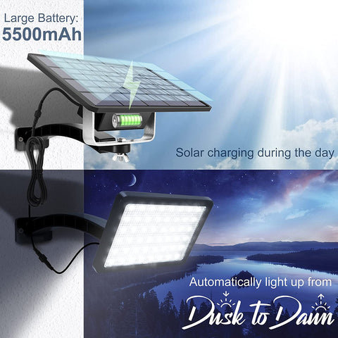 Easy-Mount Outdoor Solar flood Light - Dusk to Dawn Light - IP65 Waterproof - 5500mAh Battery