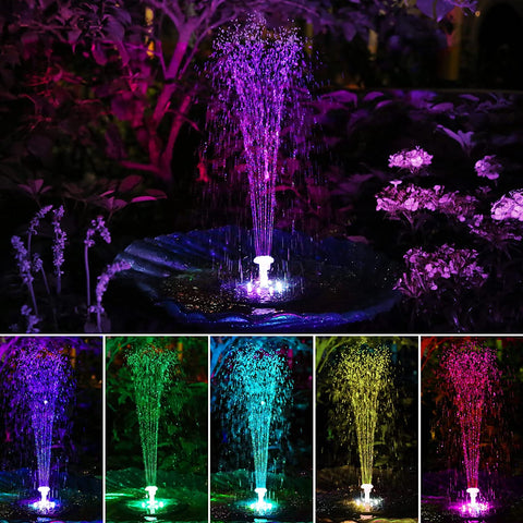 Solar Bird Bath Water Fountain with Lights and Pump - 6 Nozzles