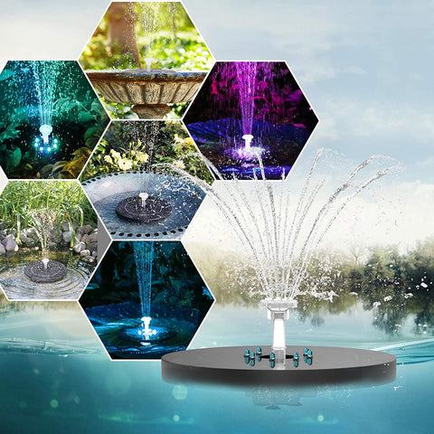 Solar Bird Bath Water Fountain with Lights and Pump - 6 Nozzles