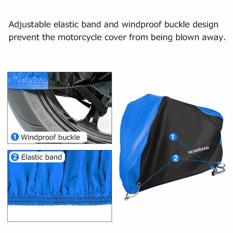 Waterproof Motorcycle Cover | With Lock-hole, Elastic Band and Buckle | Heavy-Duty | Universal Fit