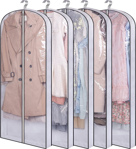 Set of 5 Translucent Garment Bags with Zipper - Large Capacity and Dust-Free