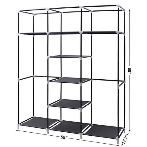 Ribbe Portable Closet Wardrobe Clothing Rack with Cover and Adjustable Shelves