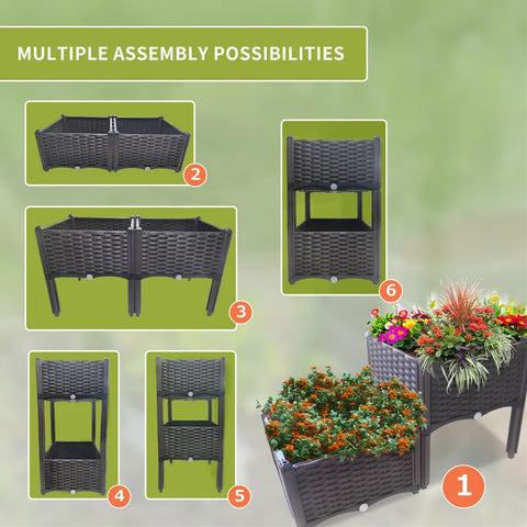 Elevated raised garden Bed - Set of 4 - Plastic planter boxes - With self-watering design