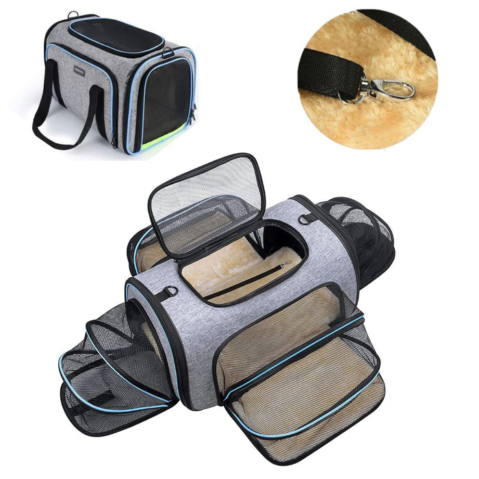 Pet Carrier Travel Bag for Cats Dogs Puppies - Extendable Mesh Sides