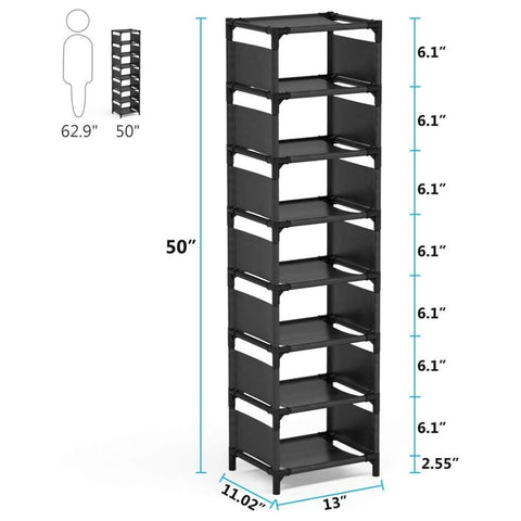 Vertical Entryway Shoe Storage Rack  - With Side and Top Fabric Cover Cloth - 7 Tier