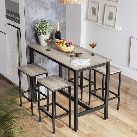 Bar table dining set with stools - In gray - By Ribbedecor