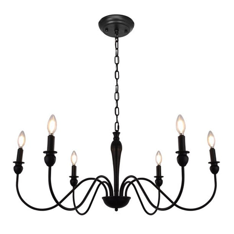 Farmhouse Chandelier for Dining Room | 6 lamp Candelabra Fixture | Matte Black