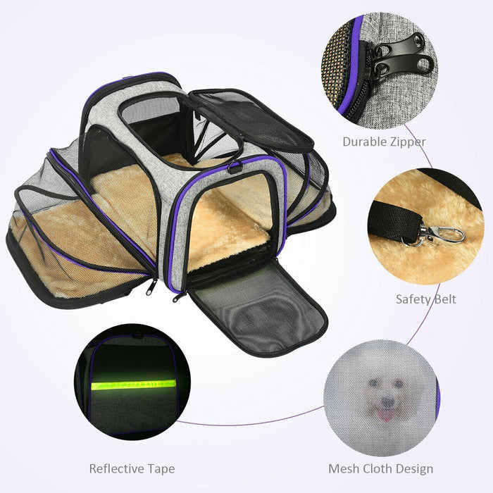 Pet Carrier Travel Bag for Cats Dogs Puppies - Extendable Mesh Sides