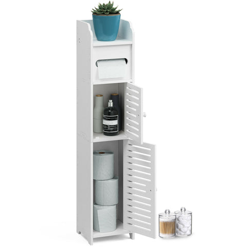 Free Standing Bathroom Toilet Paper Storage Cabinet With Doors and Shelves - White