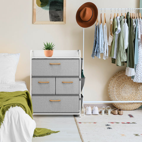 Fabric Storage Dresser - Silk White Wood Top - With Hanging Shoe Organizer