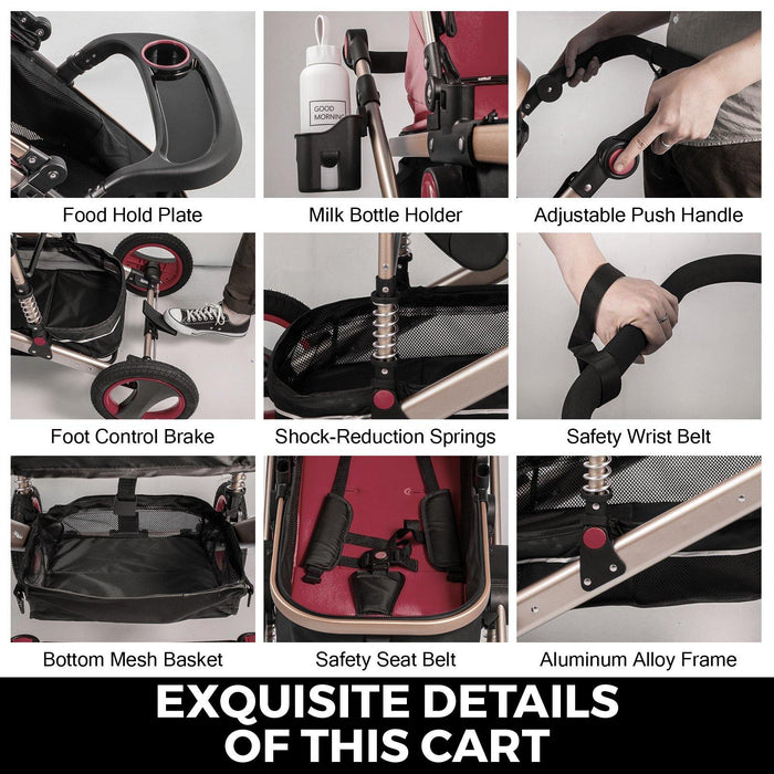 Red Baby Stroller Foldable Pram Car Seat