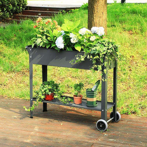Raised garden bed on wheels | Elevated planter box | For flowers, herbs and vegetables - By Ribbedecor