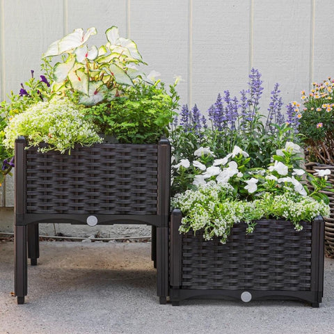 Elevated raised garden Bed - Set of 4 - Plastic planter boxes - With self-watering design