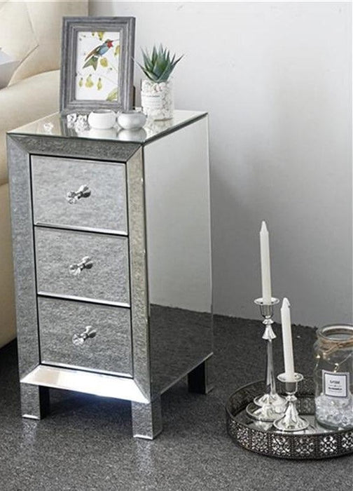 Three Drawer Silver Bedside Table
