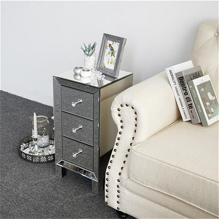 Three Drawer Silver Bedside Table